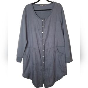 Sylver Womens Linen Steel Grey Cardigan Tunic Buttons Pockets Size 46 (US 16W)